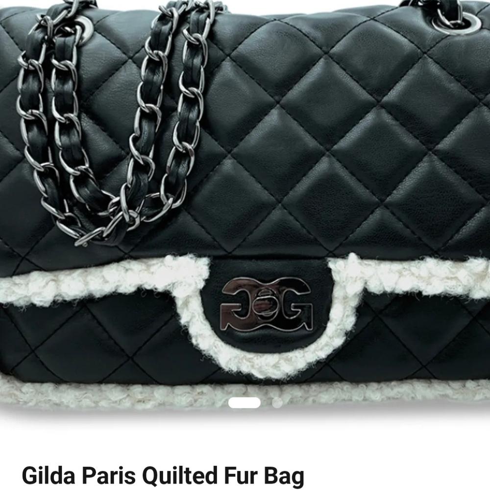 NWT GUILDA PARIS Black Quilted Fur Bag